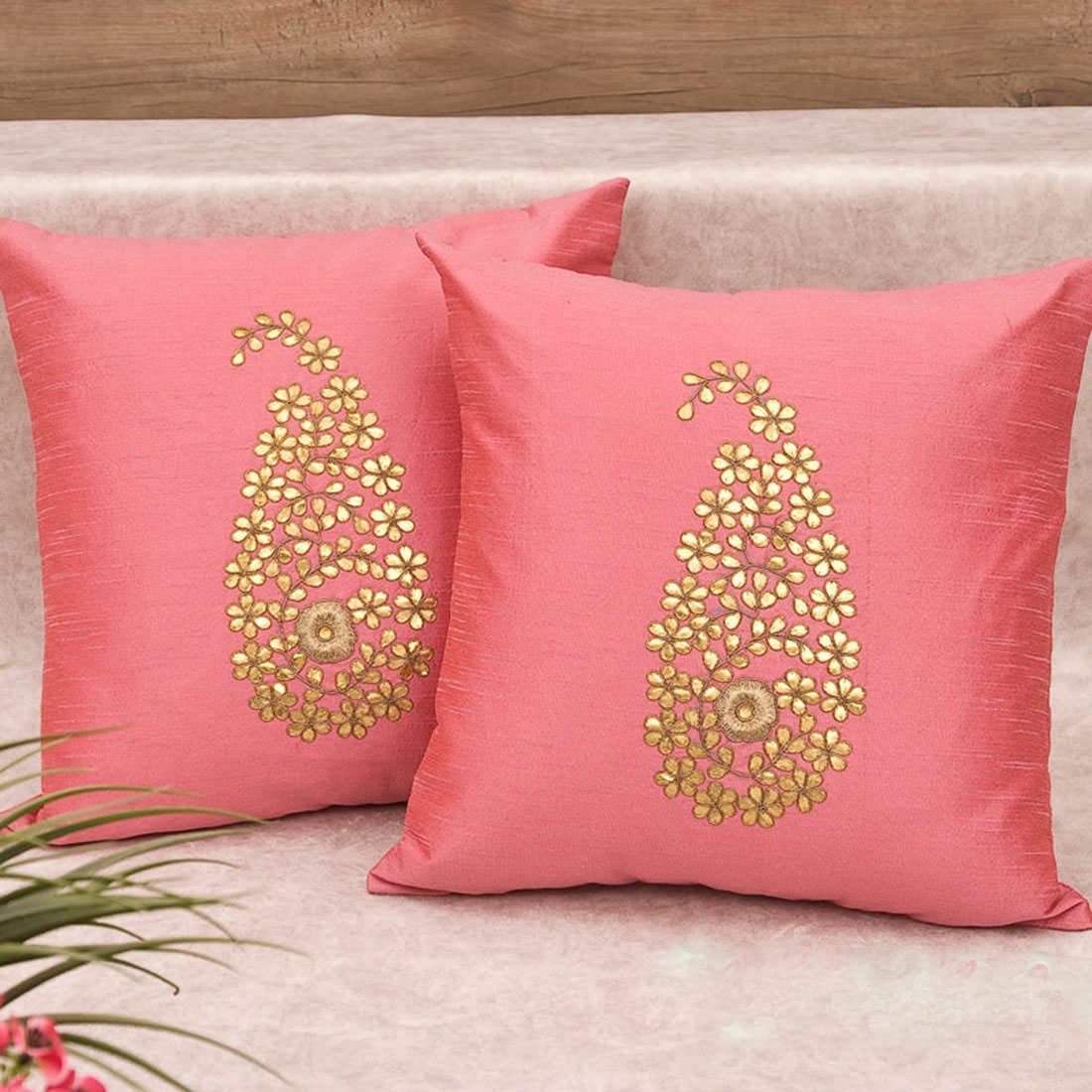 Blush Pink & Golden Paisley Gota Patti Hand Embroidery - Image 2