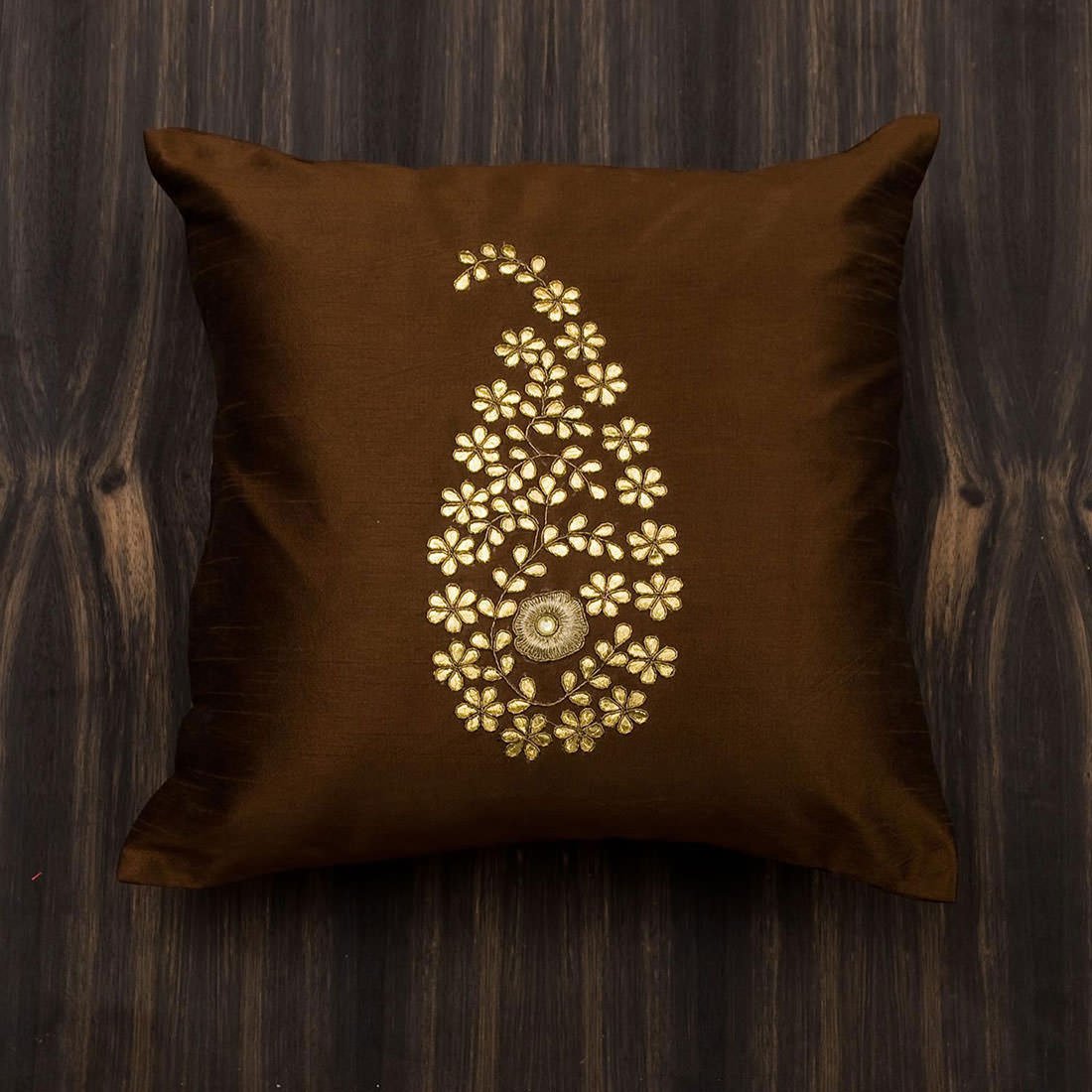 Dark Brown & Golden Paisley Gota Patti Hand Embroidery - Image 5