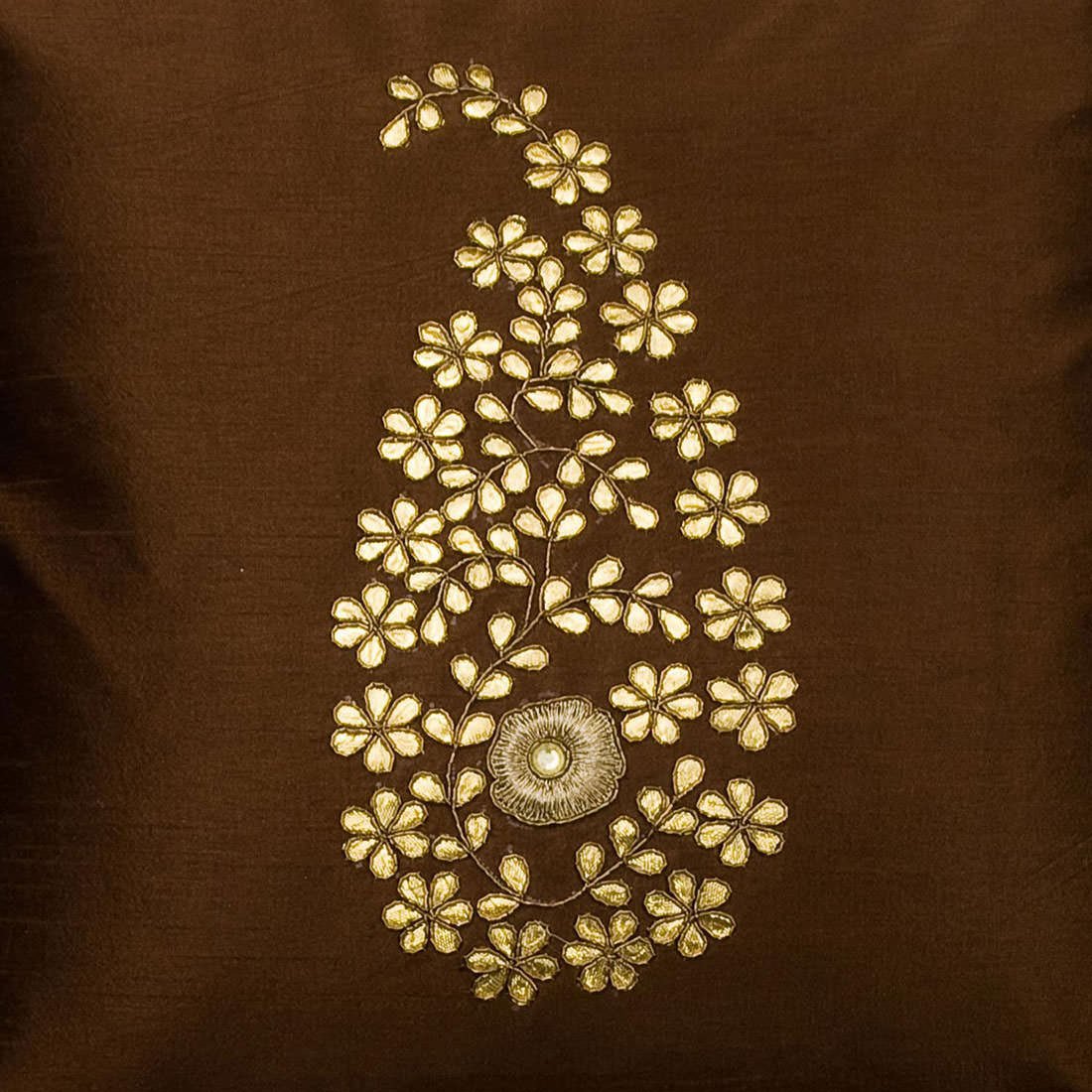 Dark Brown & Golden Paisley Gota Patti Hand Embroidery - Image 6