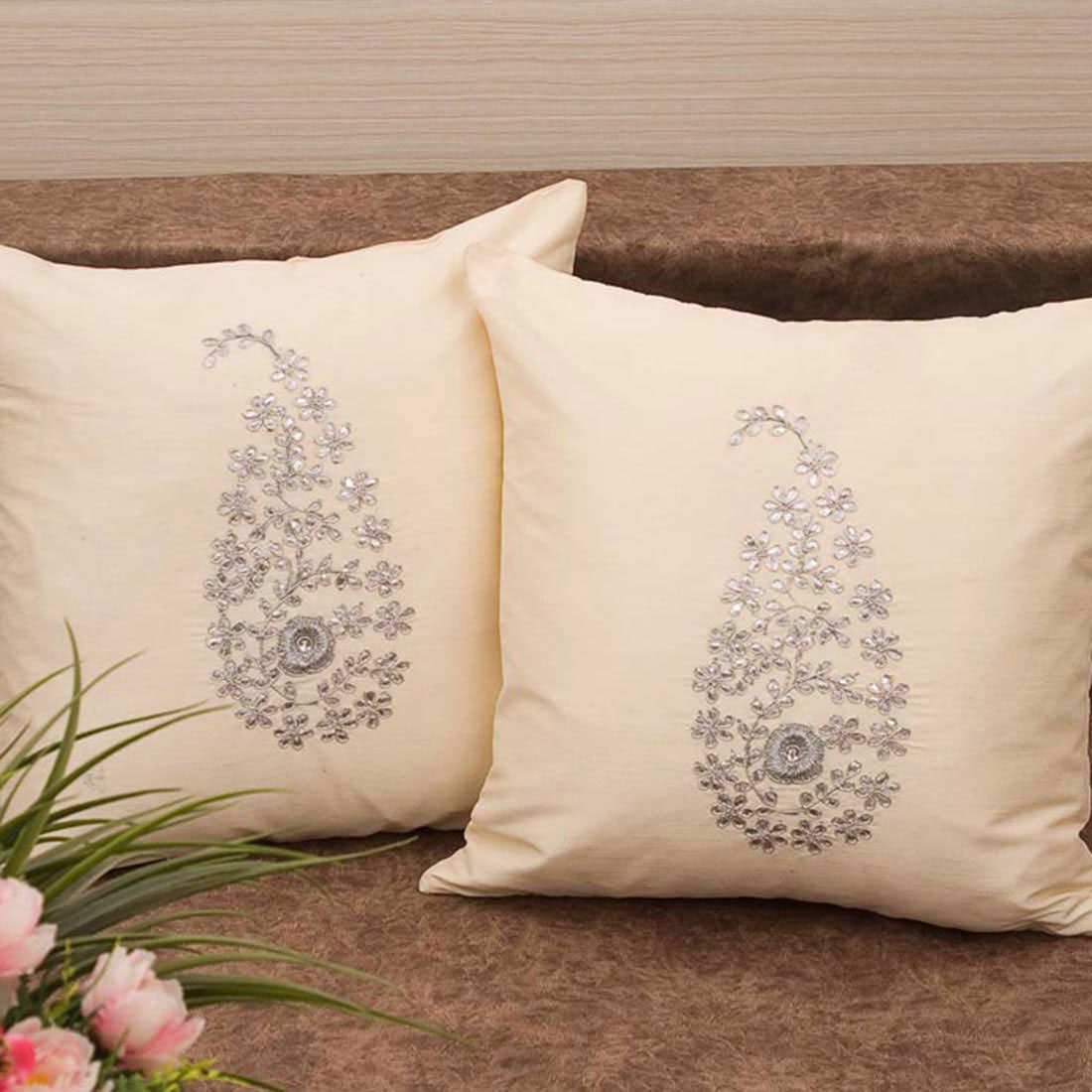 Ivory & Silver Paisley Gota Patti Hand Embroidery - Image 2