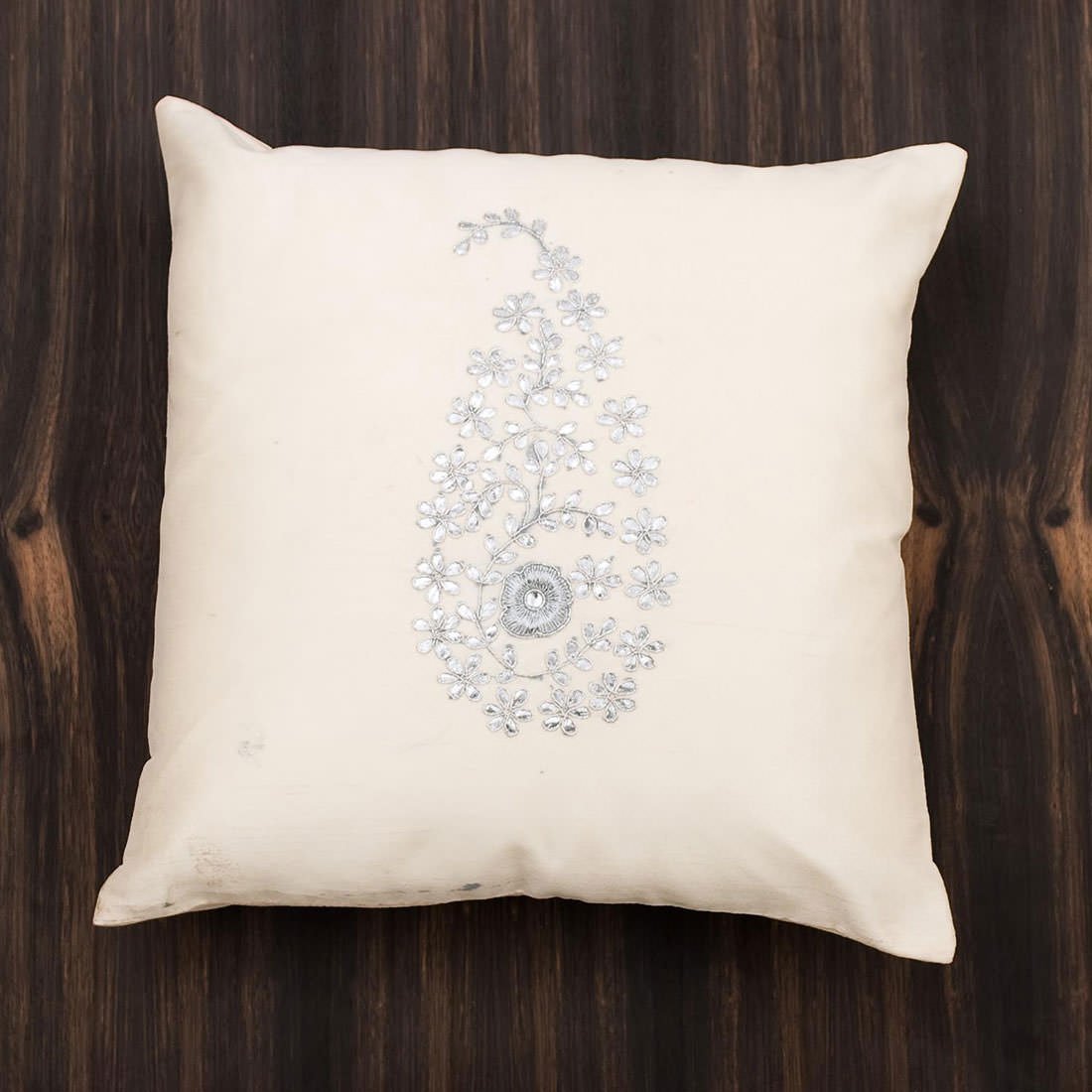 Ivory & Silver Paisley Gota Patti Hand Embroidery - Image 5