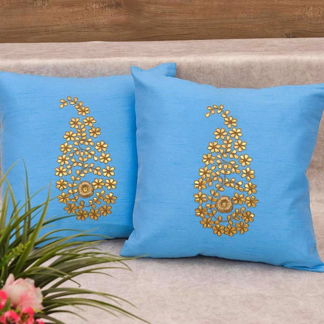 Lake Blue & Golden Paisley Gota Patti Hand Embroidery - Image 2