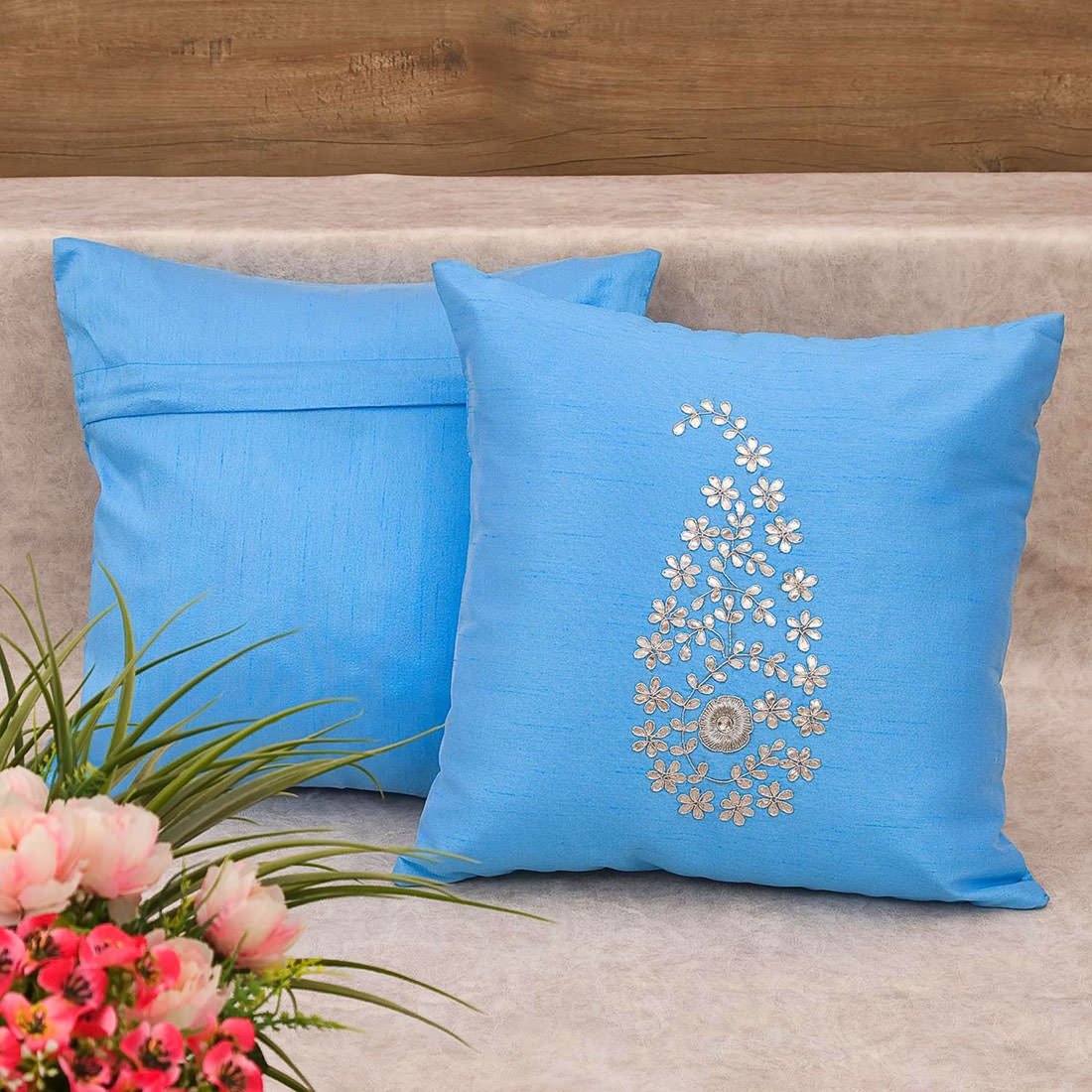 Lake Blue & Silver Paisley Gota Patti Hand Embroidery - Image 3