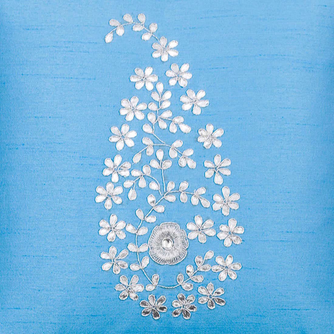 Lake Blue & Silver Paisley Gota Patti Hand Embroidery - Image 6