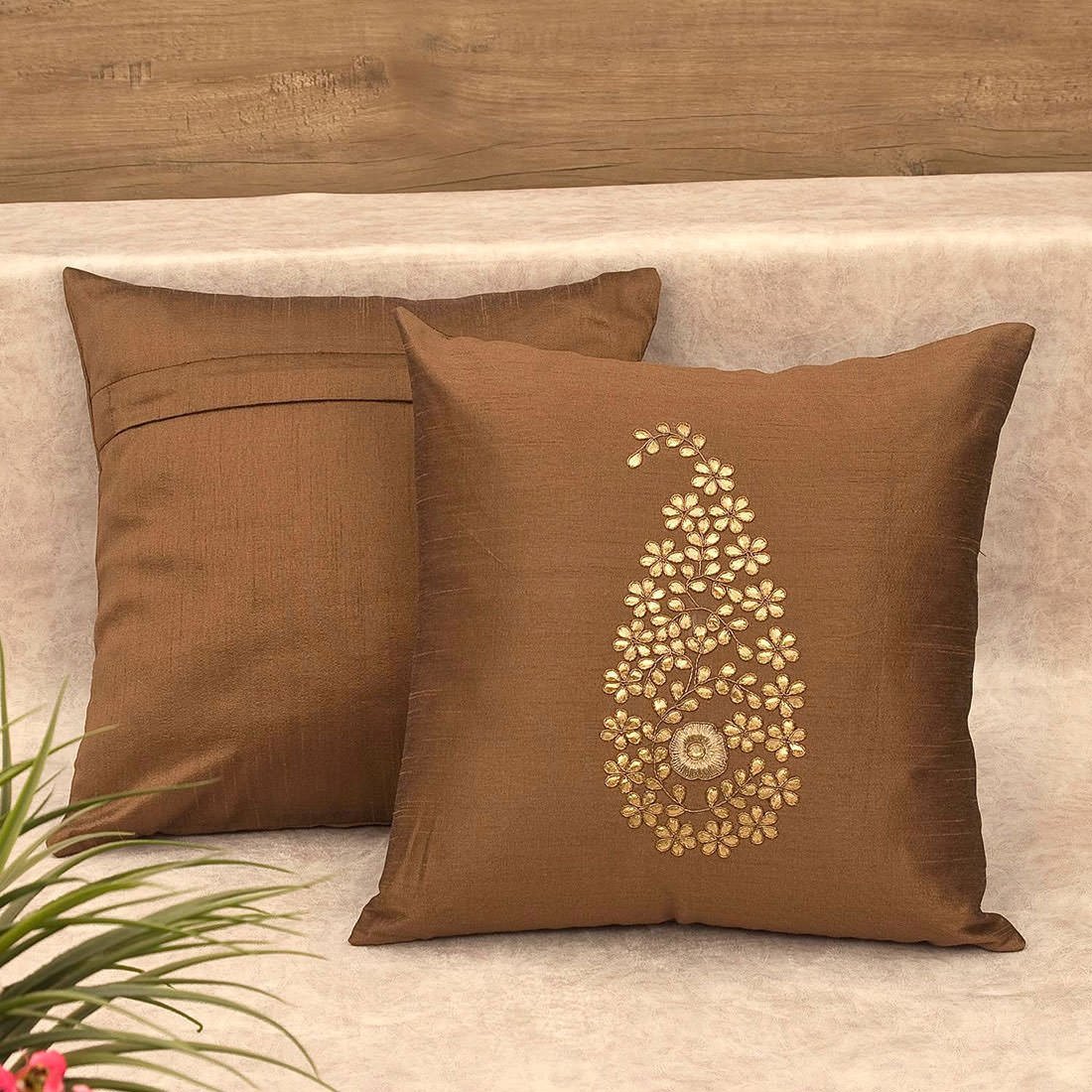 Light Brown & Golden Paisley Gota Patti Hand Embroidery - Image 3