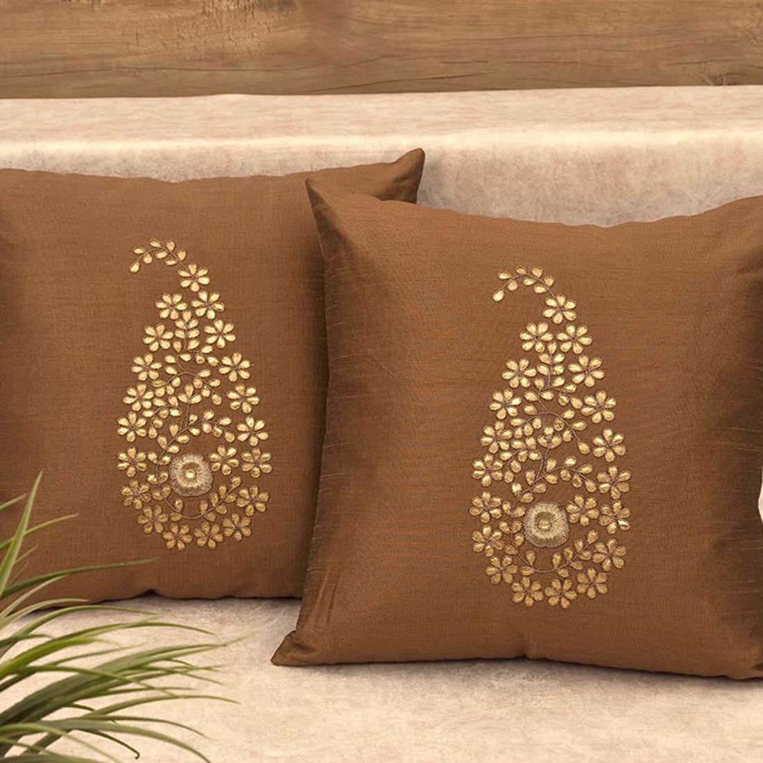 Light Brown & Golden Paisley Gota Patti Hand Embroidery - Image 2