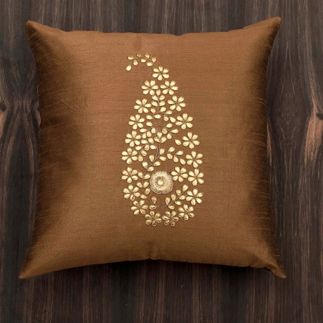 Light Brown & Golden Paisley Gota Patti Hand Embroidery - Image 4