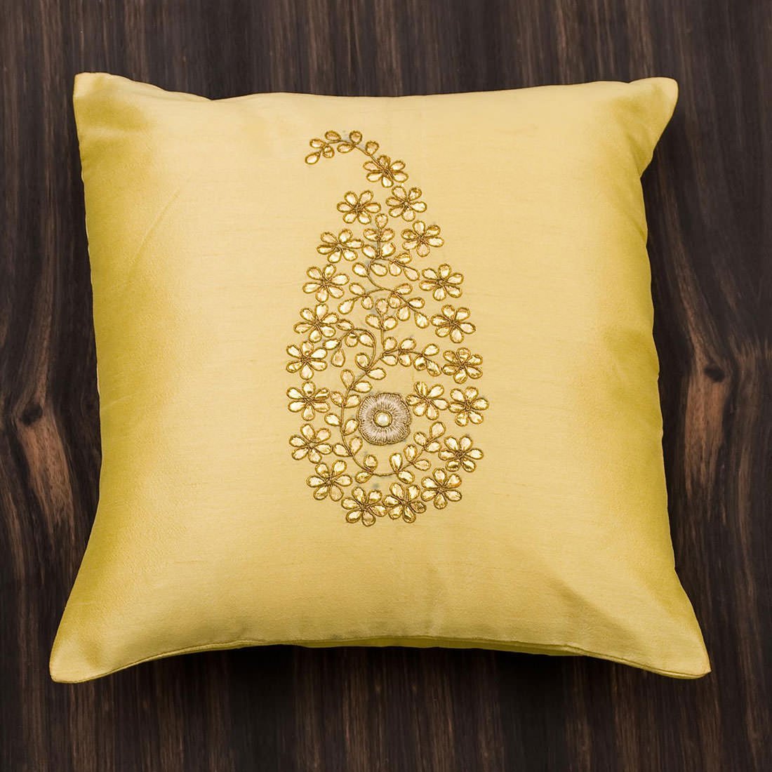 Light Yellow & Golden Paisley Gota Patti Hand Embroidery - Image 5