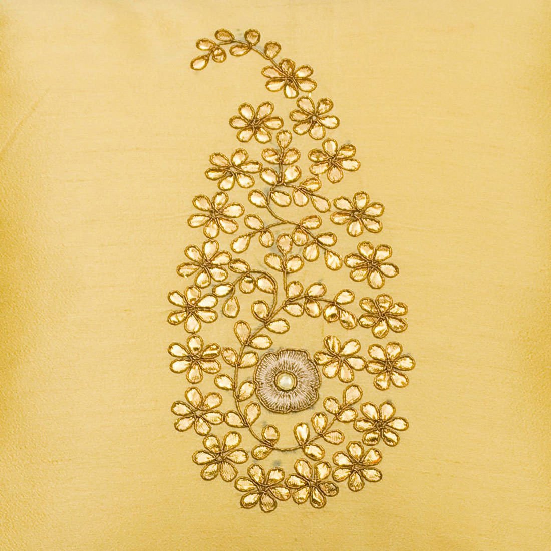 Light Yellow & Golden Paisley Gota Patti Hand Embroidery - Image 6