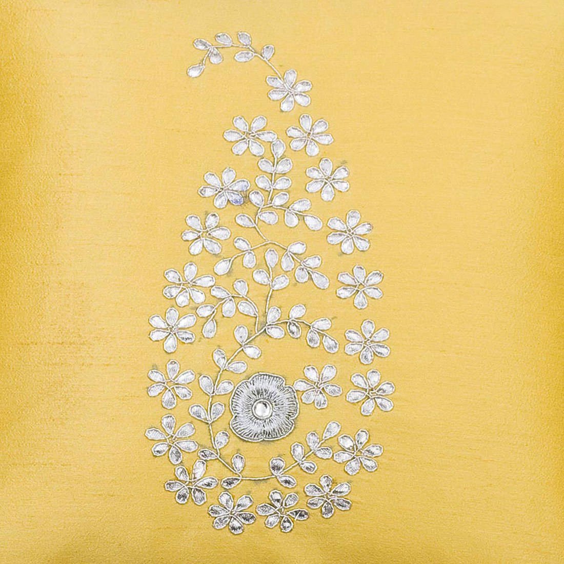 Light Yellow & Silver Paisley Gota Patti Hand Embroidery - Image 6