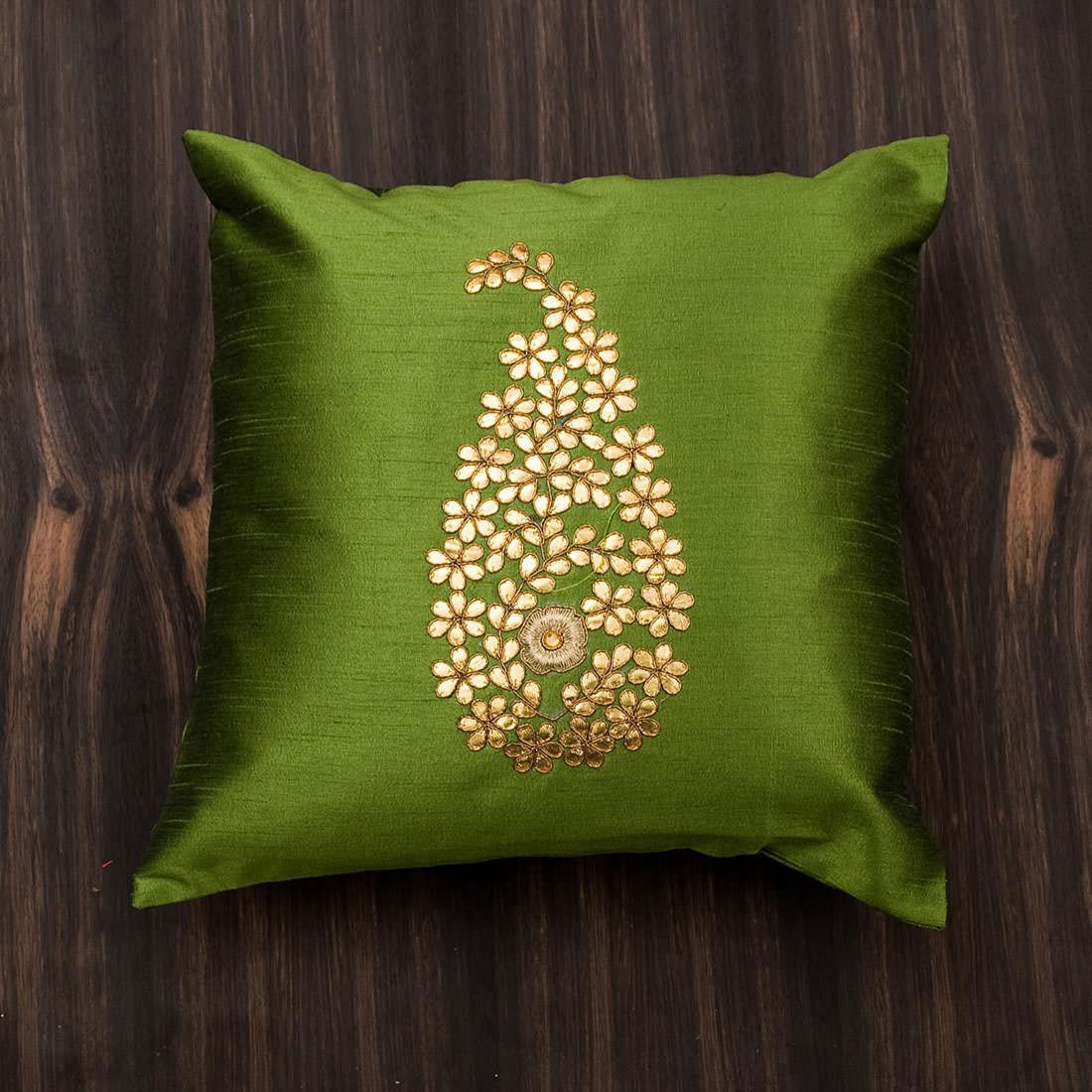 Olive Green & Golden Paisley Gota Patti Hand Embroidery - Image 5