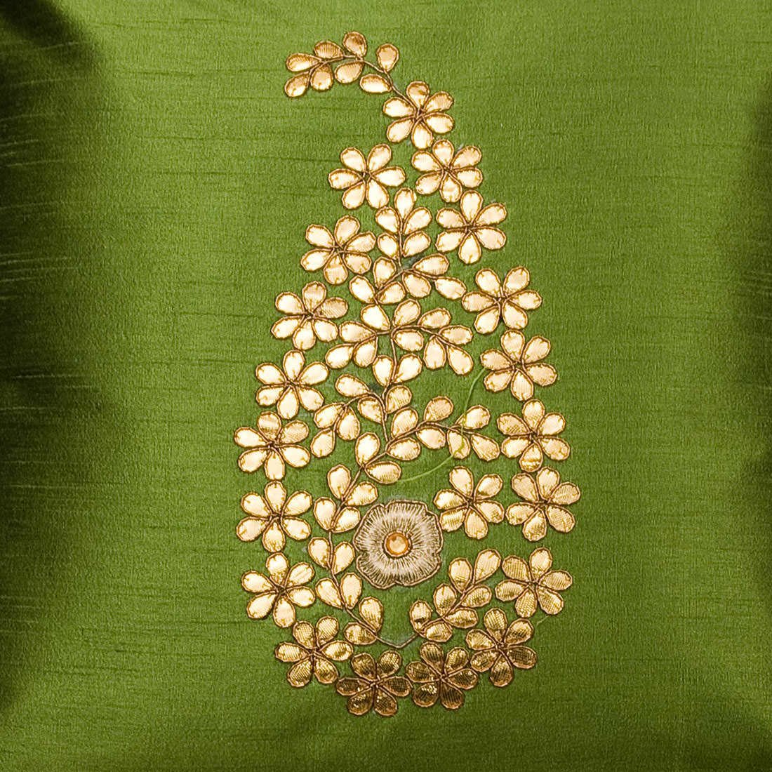 Olive Green & Golden Paisley Gota Patti Hand Embroidery - Image 6