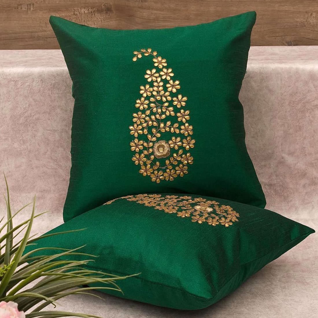 Emerald Green & Golden Paisley Gota Patti Hand Embroidery - Image 4