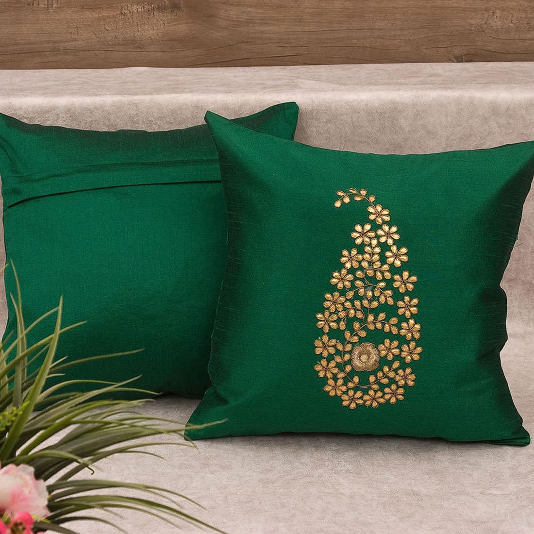 Emerald Green & Golden Paisley Gota Patti Hand Embroidery - Image 3