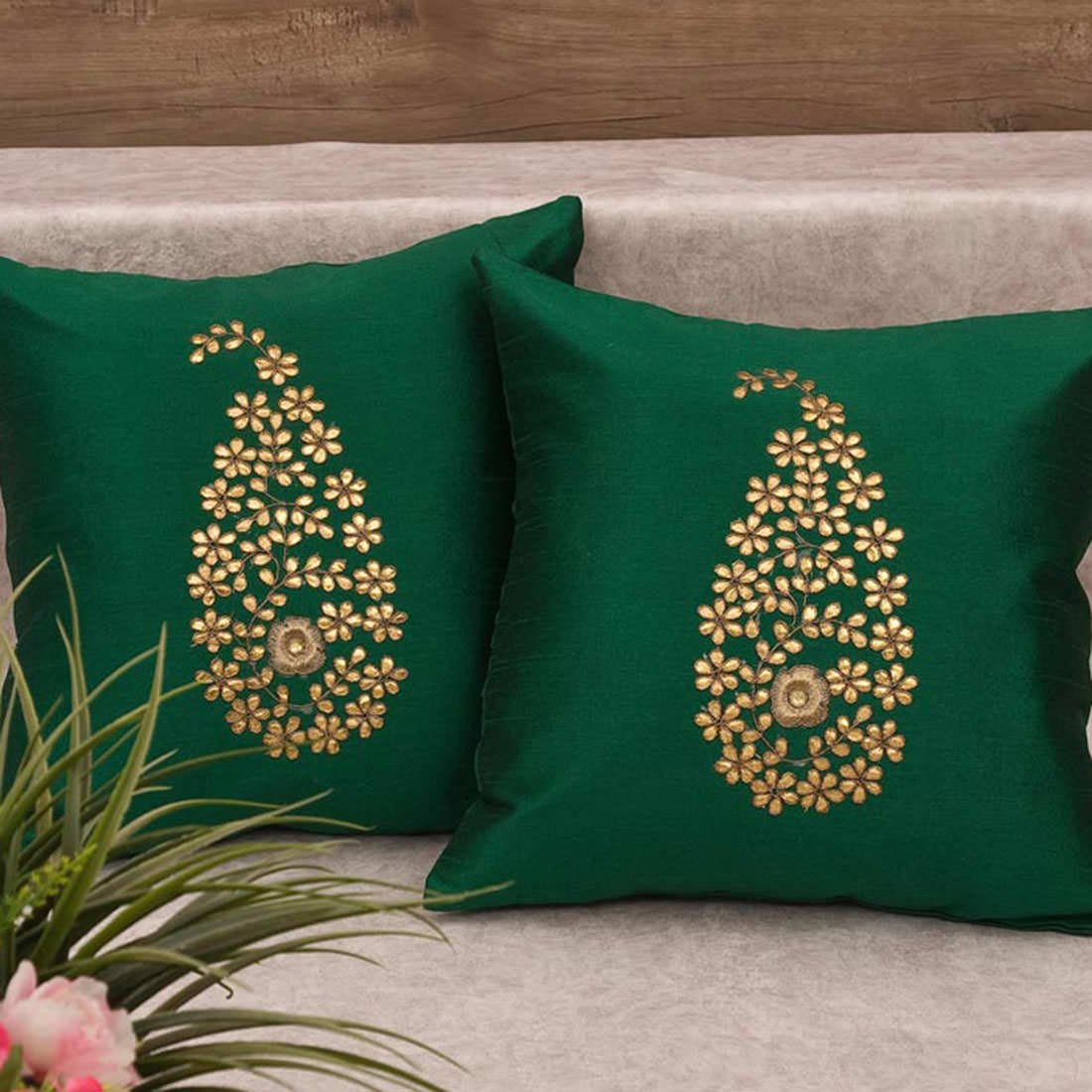 Emerald Green & Golden Paisley Gota Patti Hand Embroidery - Image 2