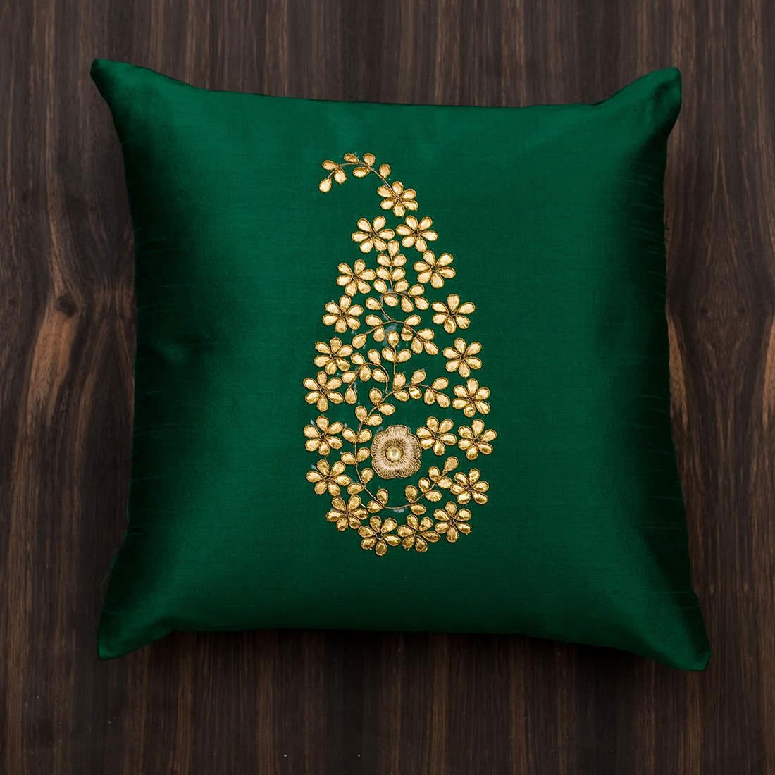 Emerald Green & Golden Paisley Gota Patti Hand Embroidery - Image 5