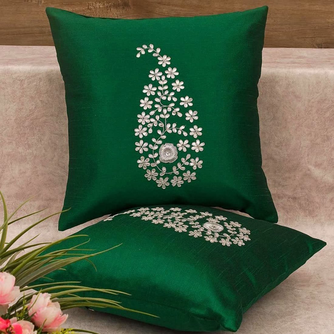 Emerald Green & Silver Paisley Gotta Patti Hand Embroidery - Image 4