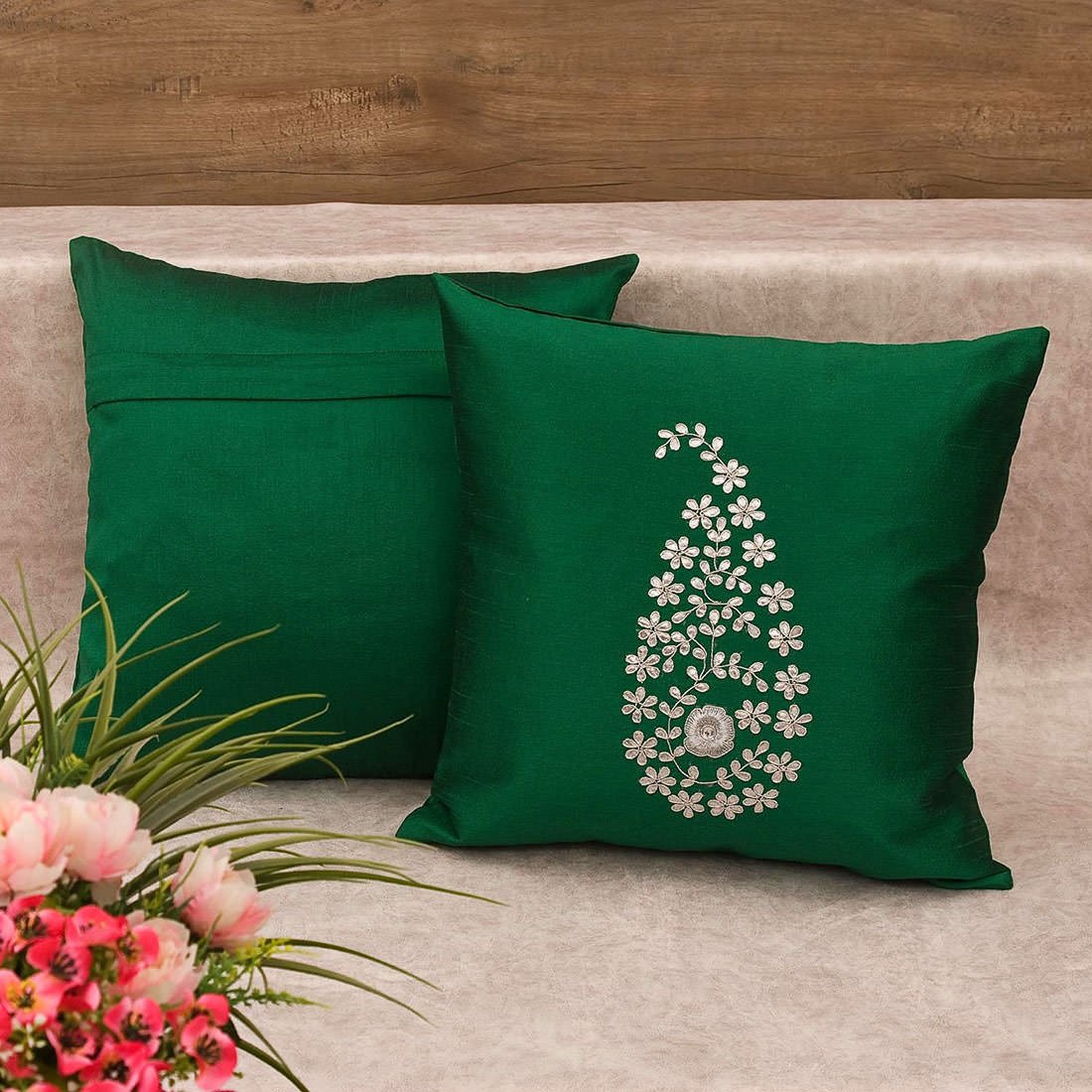 Emerald Green & Silver Paisley Gotta Patti Hand Embroidery - Image 3