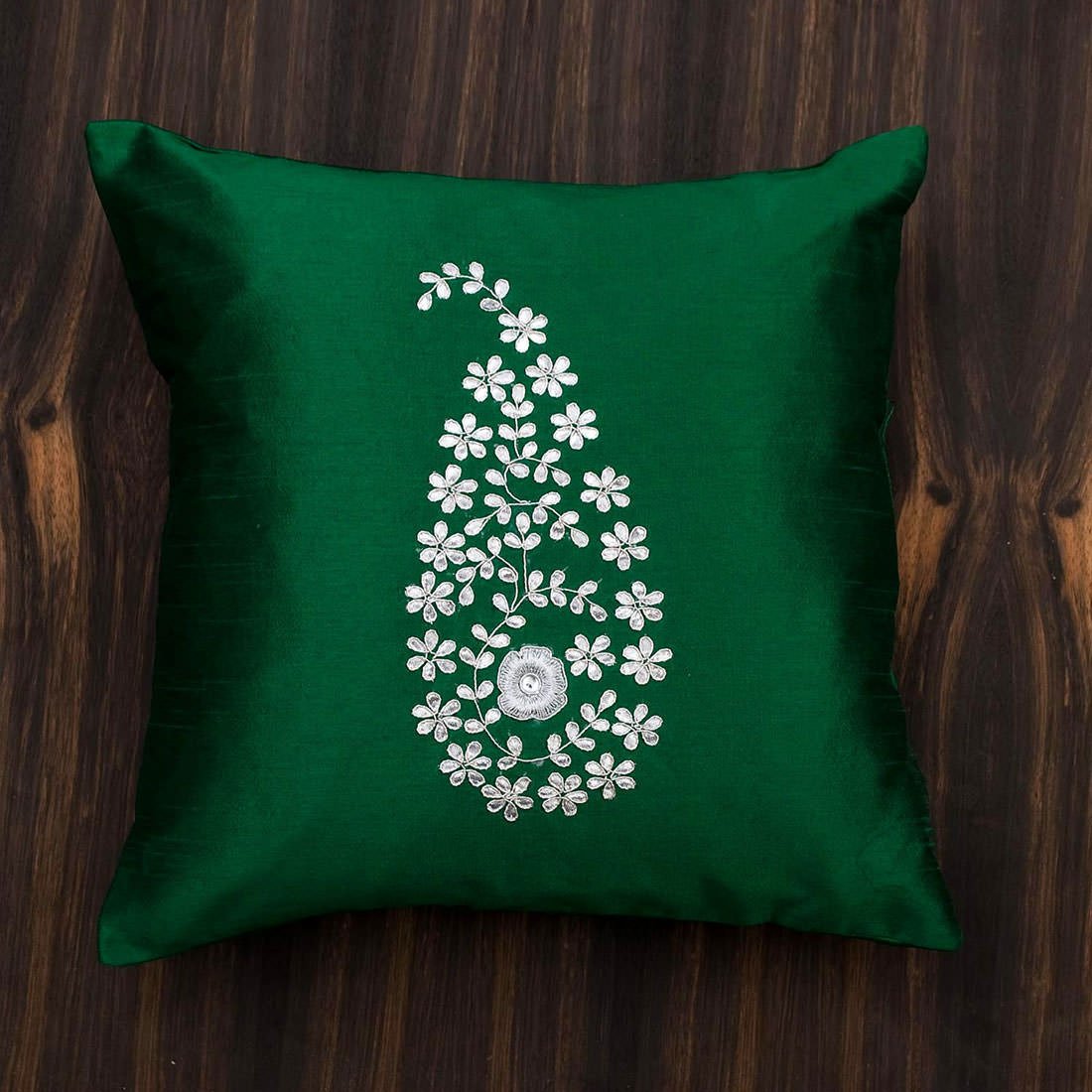 Emerald Green & Silver Paisley Gotta Patti Hand Embroidery - Image 5