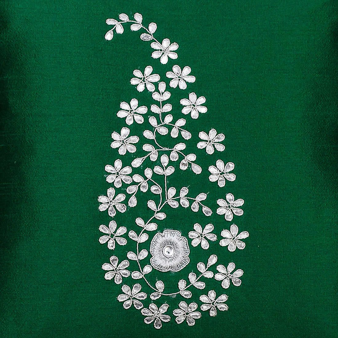 Emerald Green & Silver Paisley Gotta Patti Hand Embroidery - Image 6