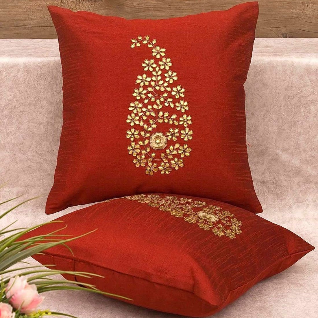 Royal Maroon & Golden Paisley Gota Patti Hand Embroidery - Image 4