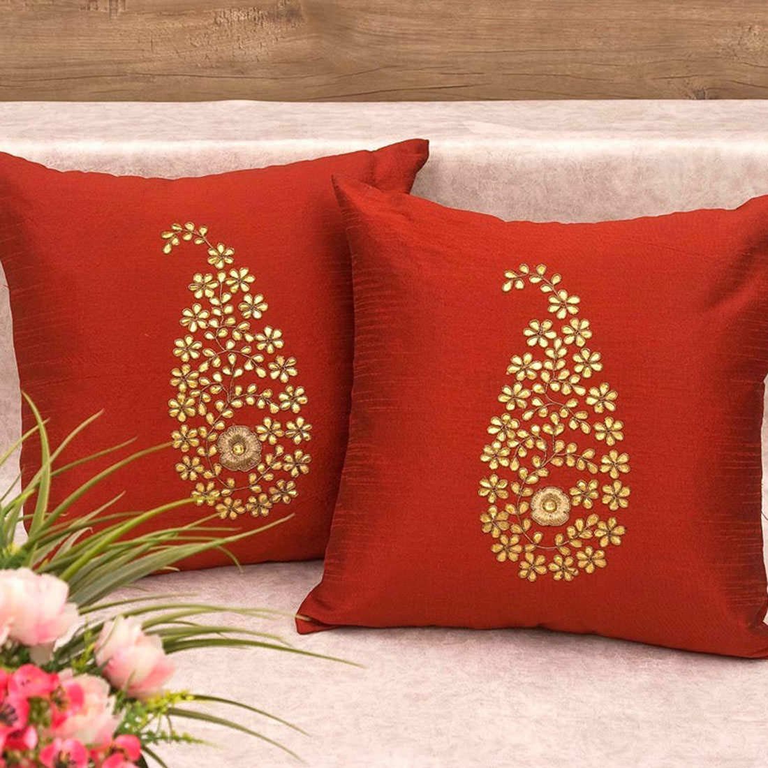 Royal Maroon & Golden Paisley Gota Patti Hand Embroidery - Image 2