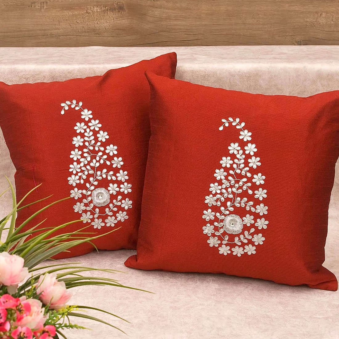 Royal Maroon & Silver Paisley Gota Patti Hand Embroidery - Image 2