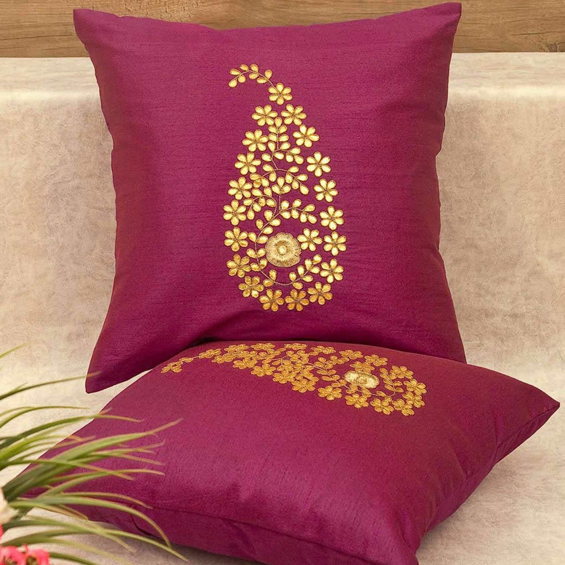 Dark Magenta & Golden Paisley Gota Patti Hand Embroidery - Image 4