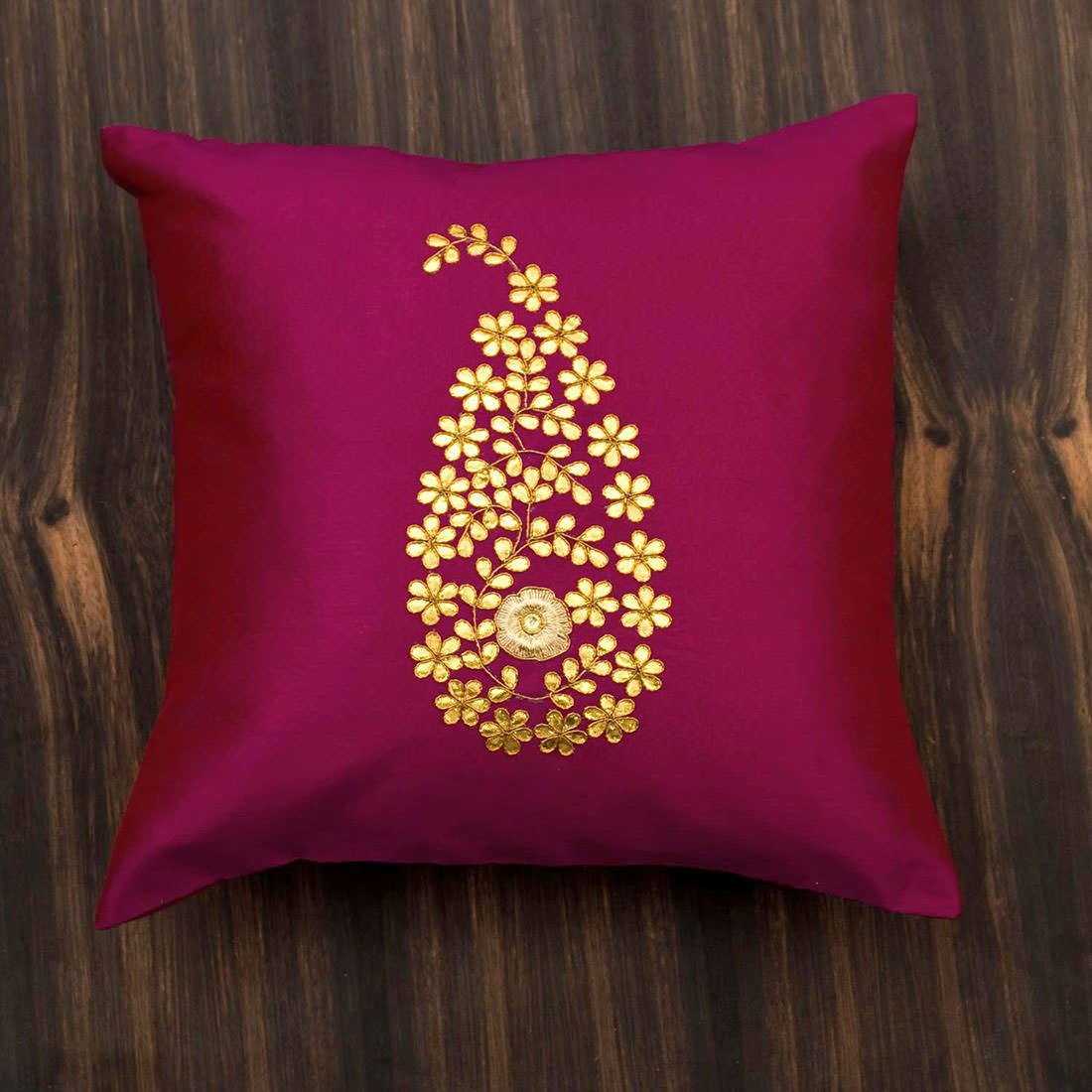 Dark Magenta & Golden Paisley Gota Patti Hand Embroidery - Image 5