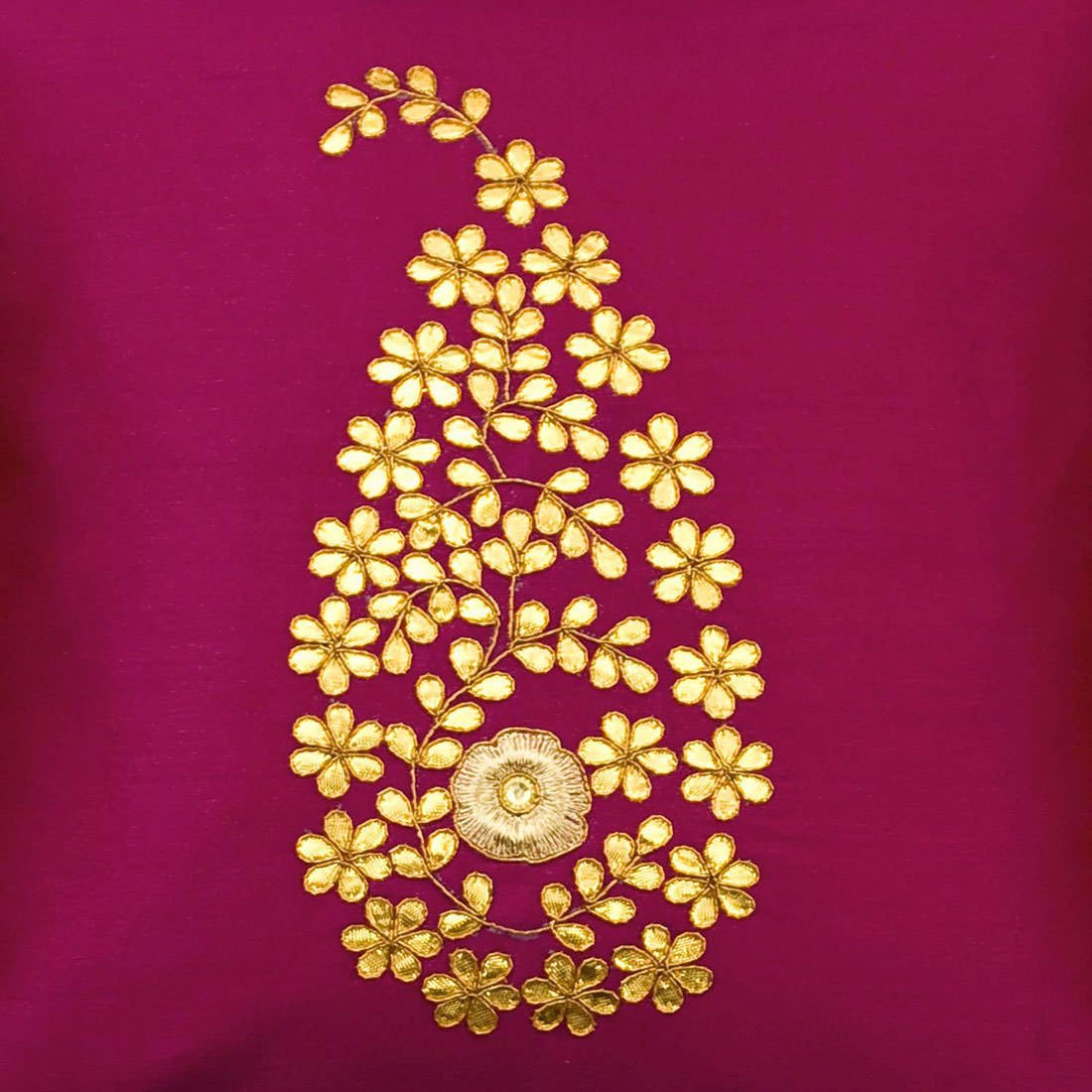 Dark Magenta & Golden Paisley Gota Patti Hand Embroidery - Image 6