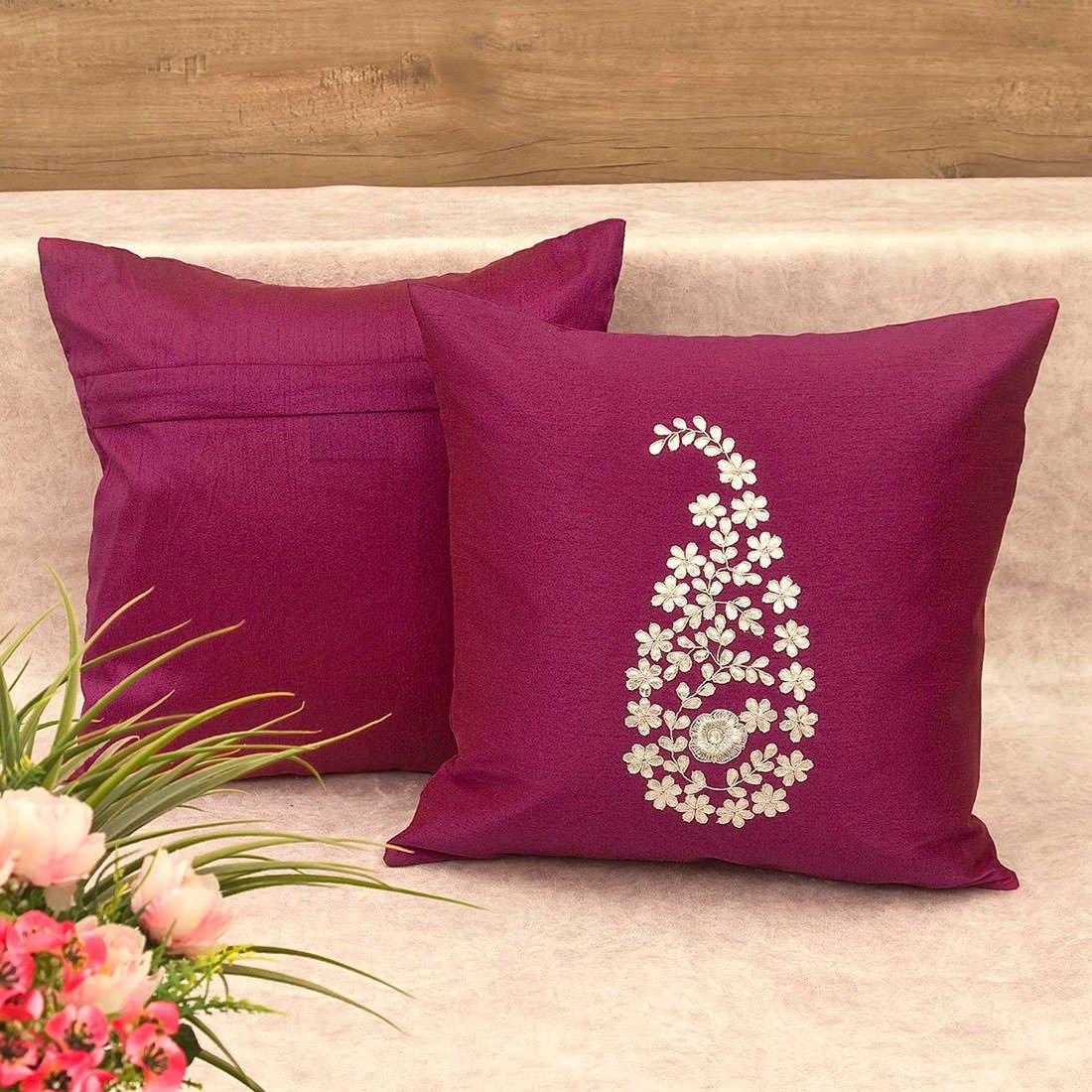 Dark Magenta & Silver Paisley Gota Patti Hand Embroidery - Image 3