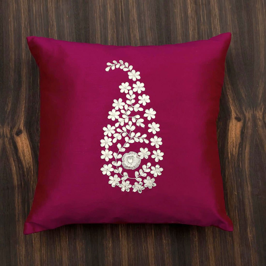 Dark Magenta & Silver Paisley Gota Patti Hand Embroidery - Image 5