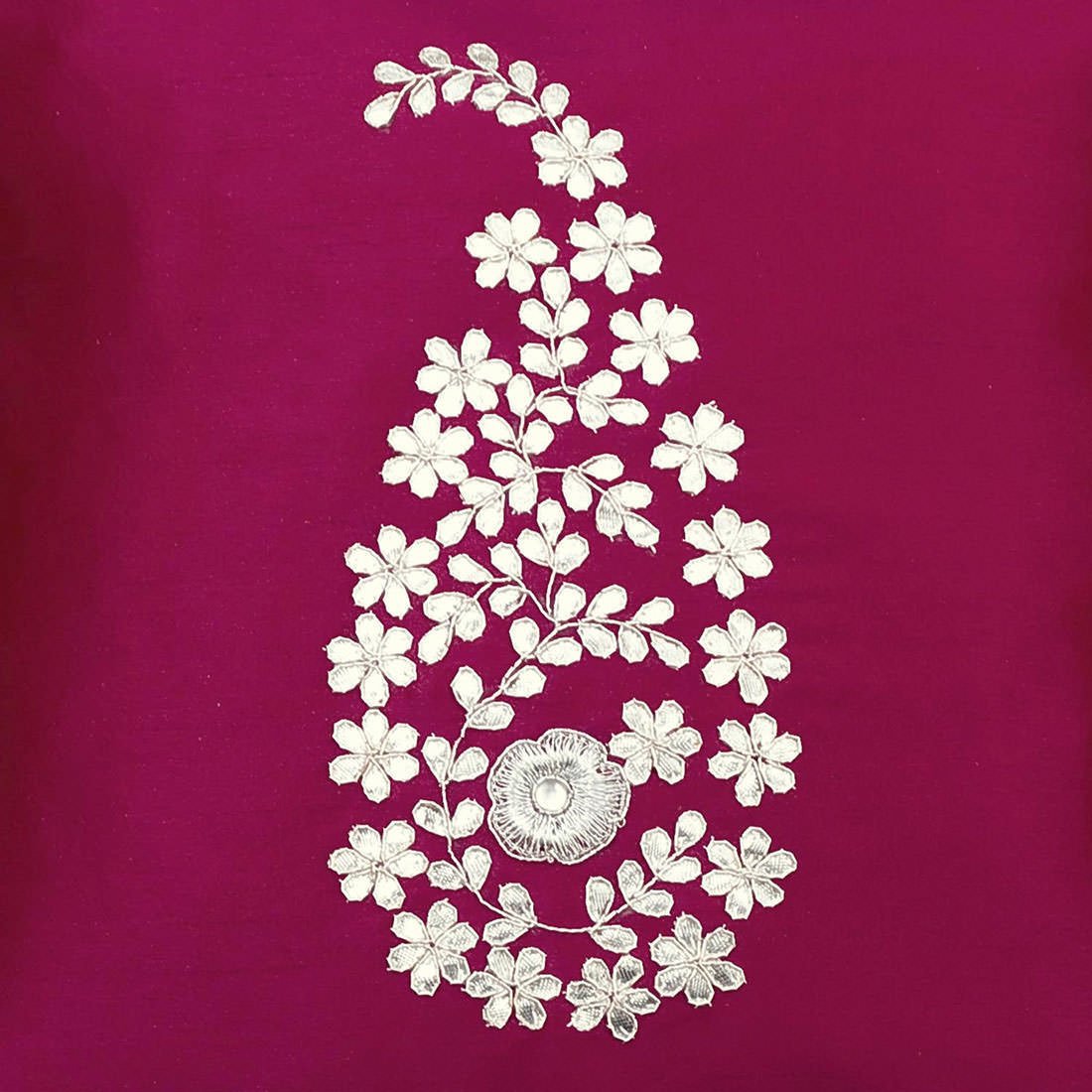 Dark Magenta & Silver Paisley Gota Patti Hand Embroidery - Image 6