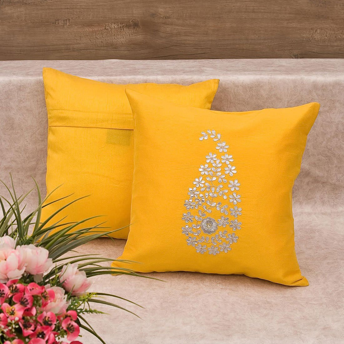 Sunshine Yellow & Silver Paisley Gota Patti Hand Embroidery - Image 3