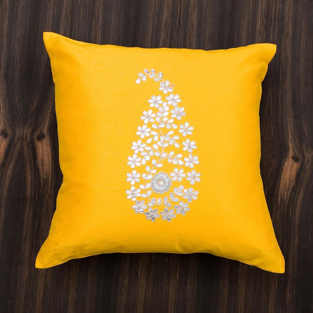 Sunshine Yellow & Silver Paisley Gota Patti Hand Embroidery - Image 5