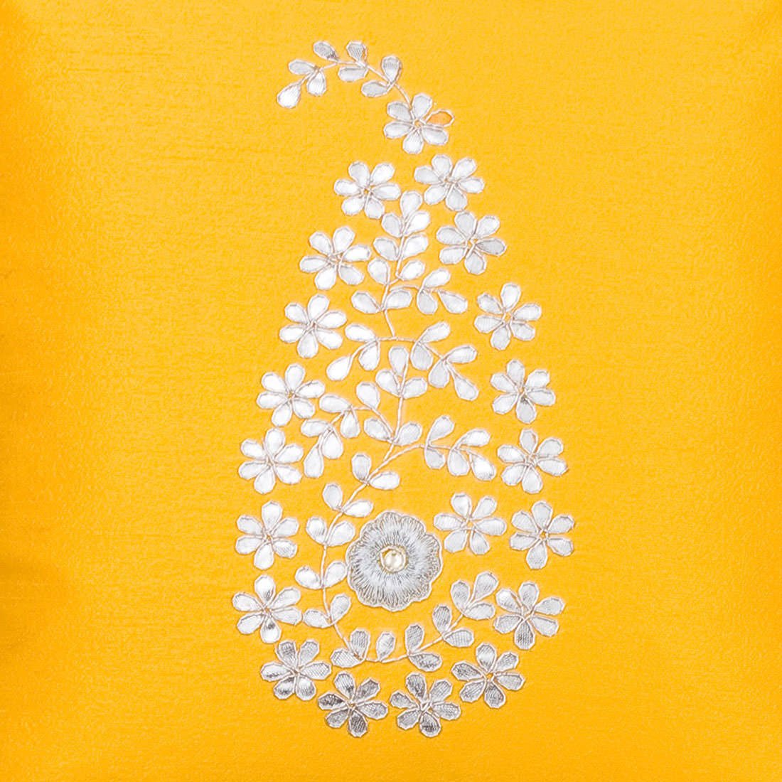 Sunshine Yellow & Silver Paisley Gota Patti Hand Embroidery - Image 6