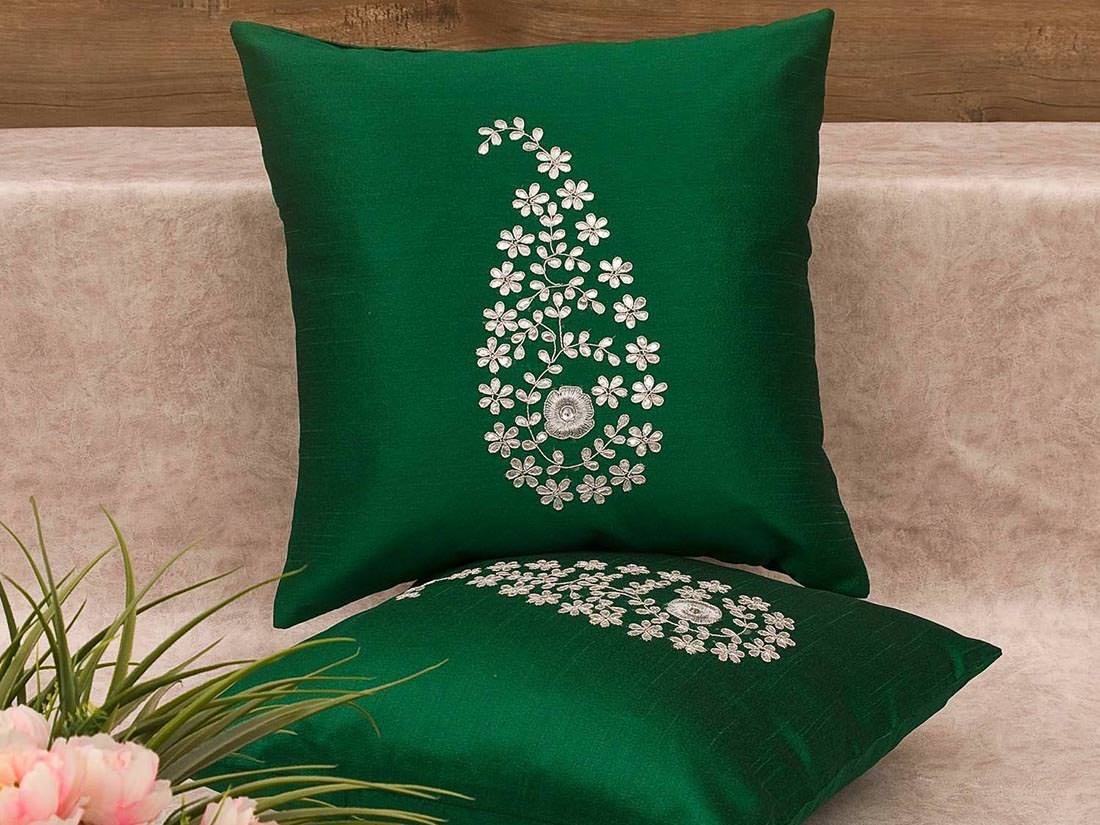 Emerald Green & Silver Paisley Gotta Patti Hand Embroidery