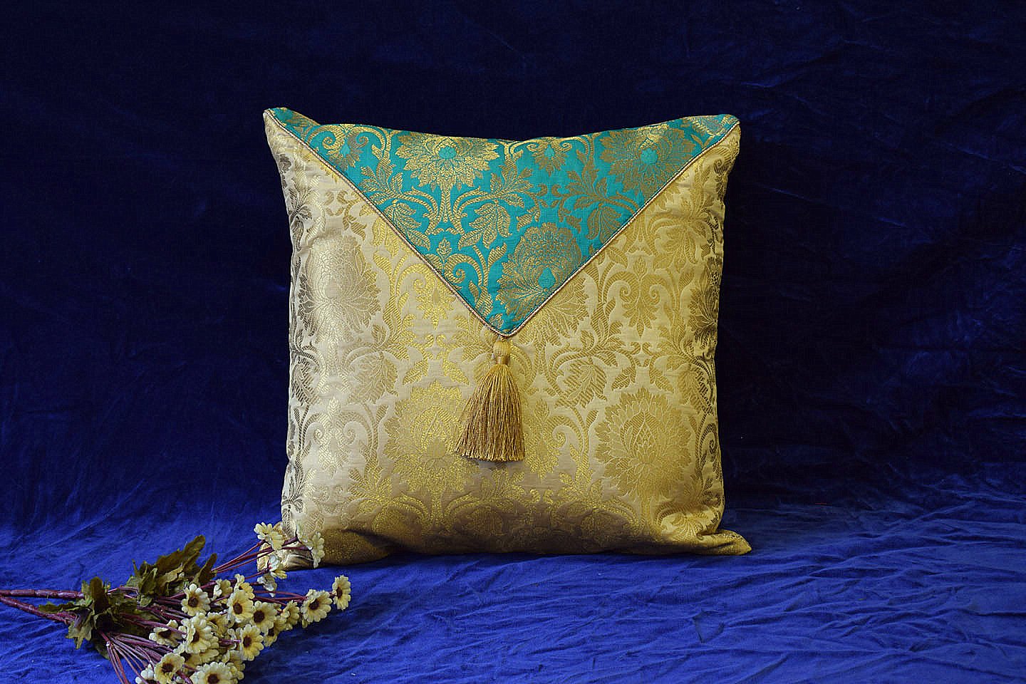 Jashan-E-Mehrang Cushion Covers Combo Multi-7 (Yellow, Red, Orange, Turquoise Green) - Image 5