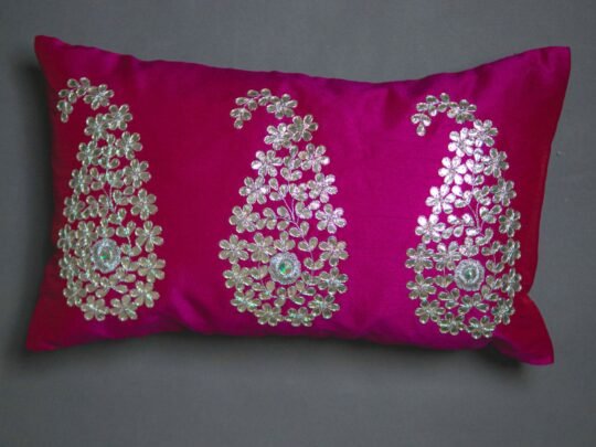 Dark Magenta & Silver Paisley Leaf Rectangular Cushion Cover