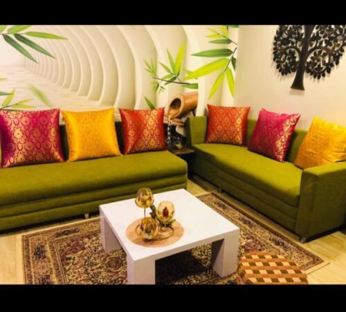 MUGHAL BANARASI Brocade Cushion Covers Combo (Bougainvillea Pink & Yellow) photo review