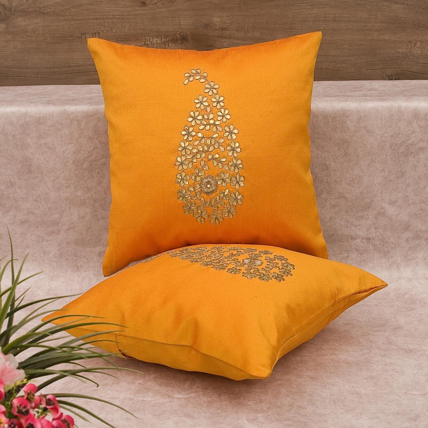 Rustic Yellow & Golden Paisley Gota Patti Hand Embroidery