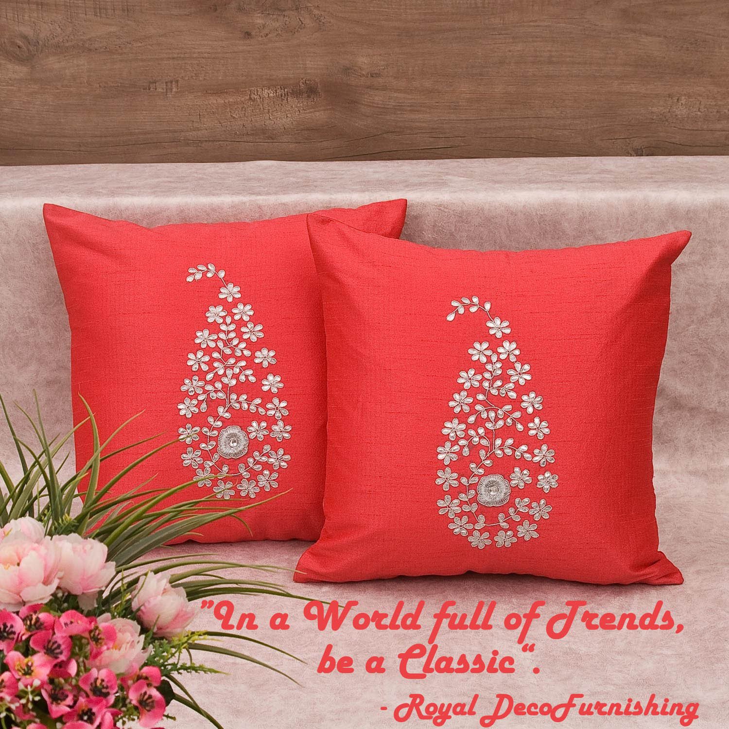 Coral Red & Silver Paisley Gota Patti Hand Embroidery - Image 6