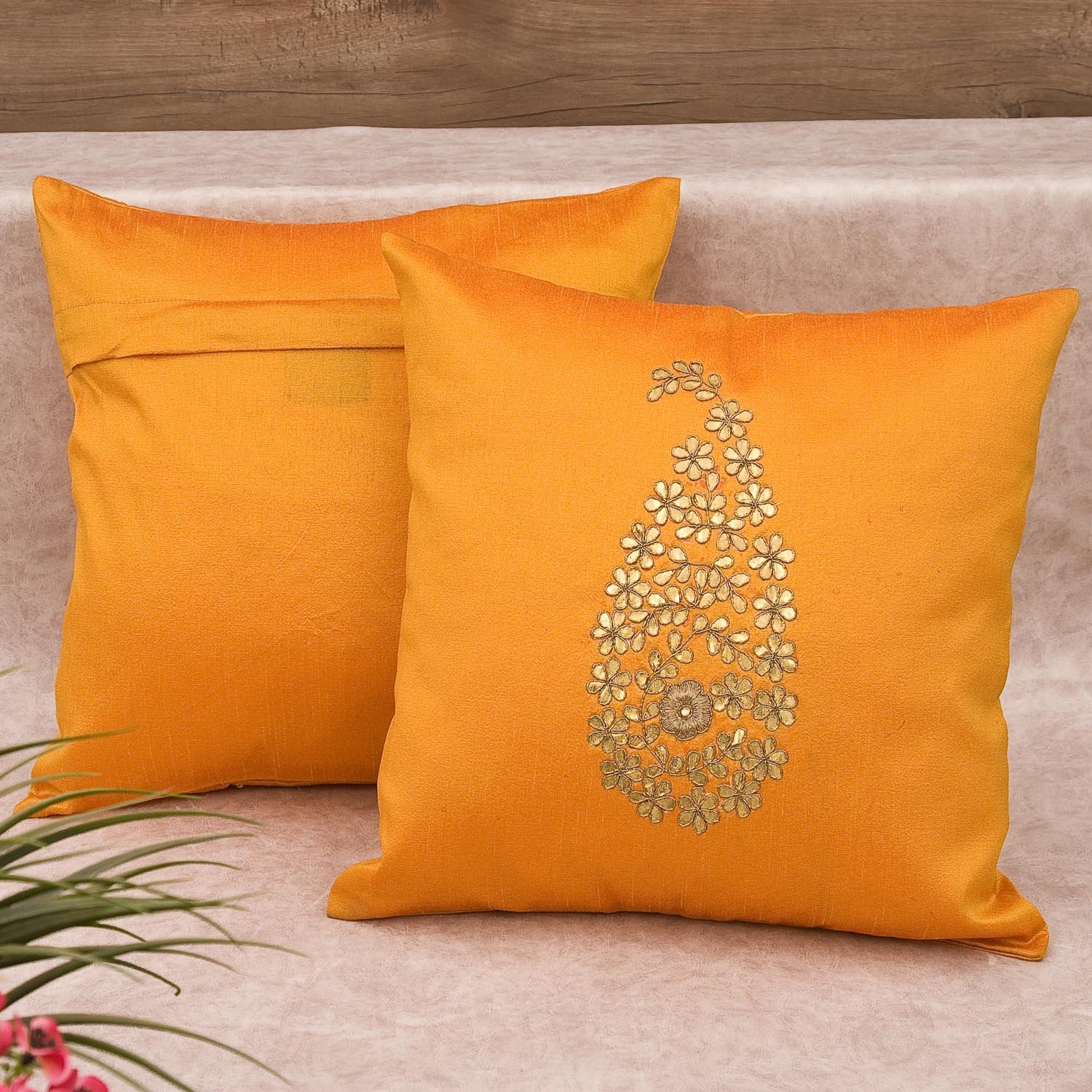 Rustic Yellow & Golden Paisley Gota Patti Hand Embroidery - Image 3