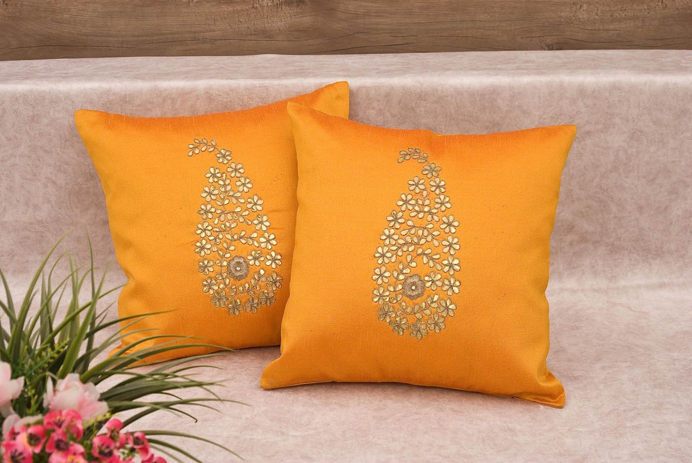 Rustic Yellow & Golden Paisley Gota Patti Hand Embroidery - Image 2