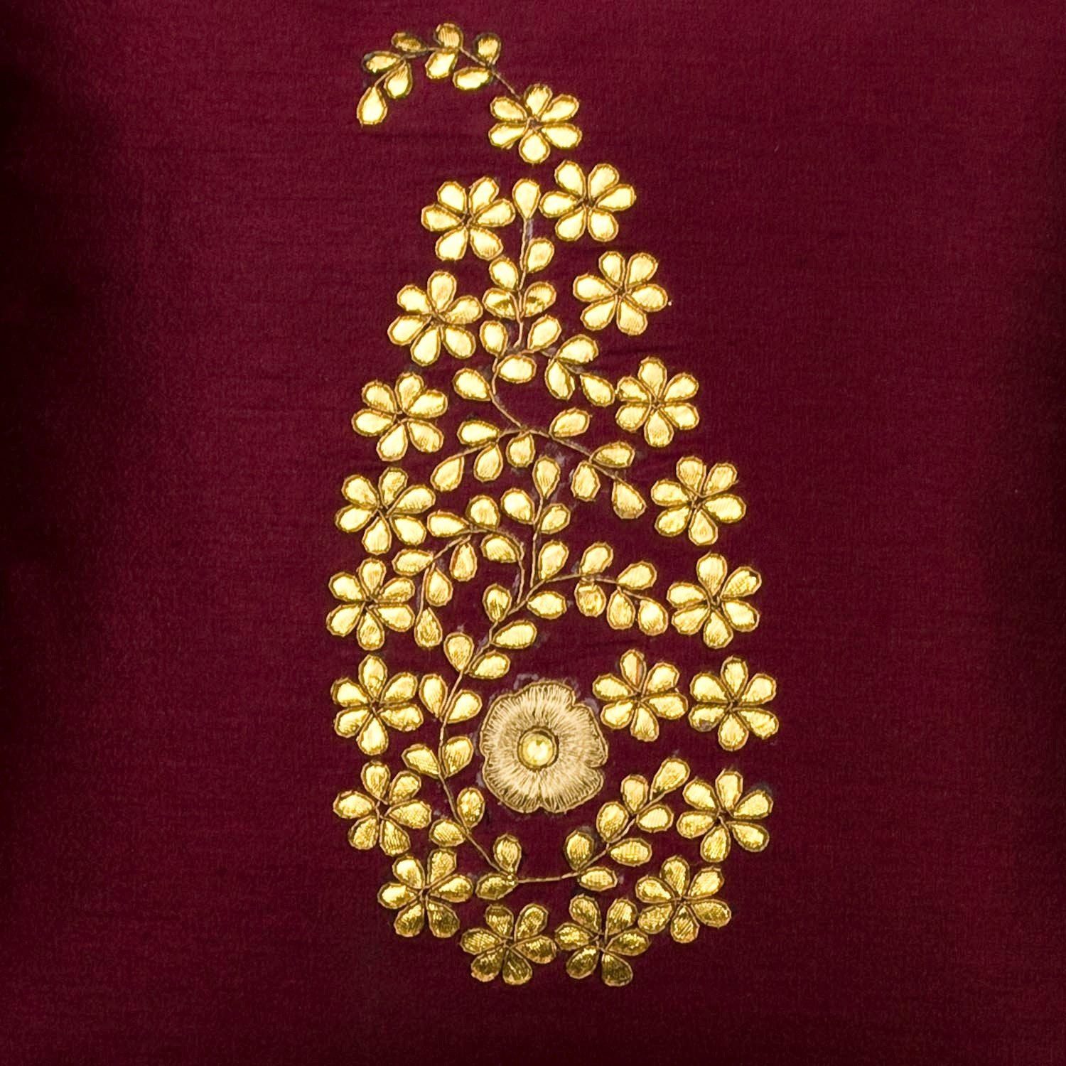 Wine & Golden Paisley Gota Patti Hand Embroidery - Image 5