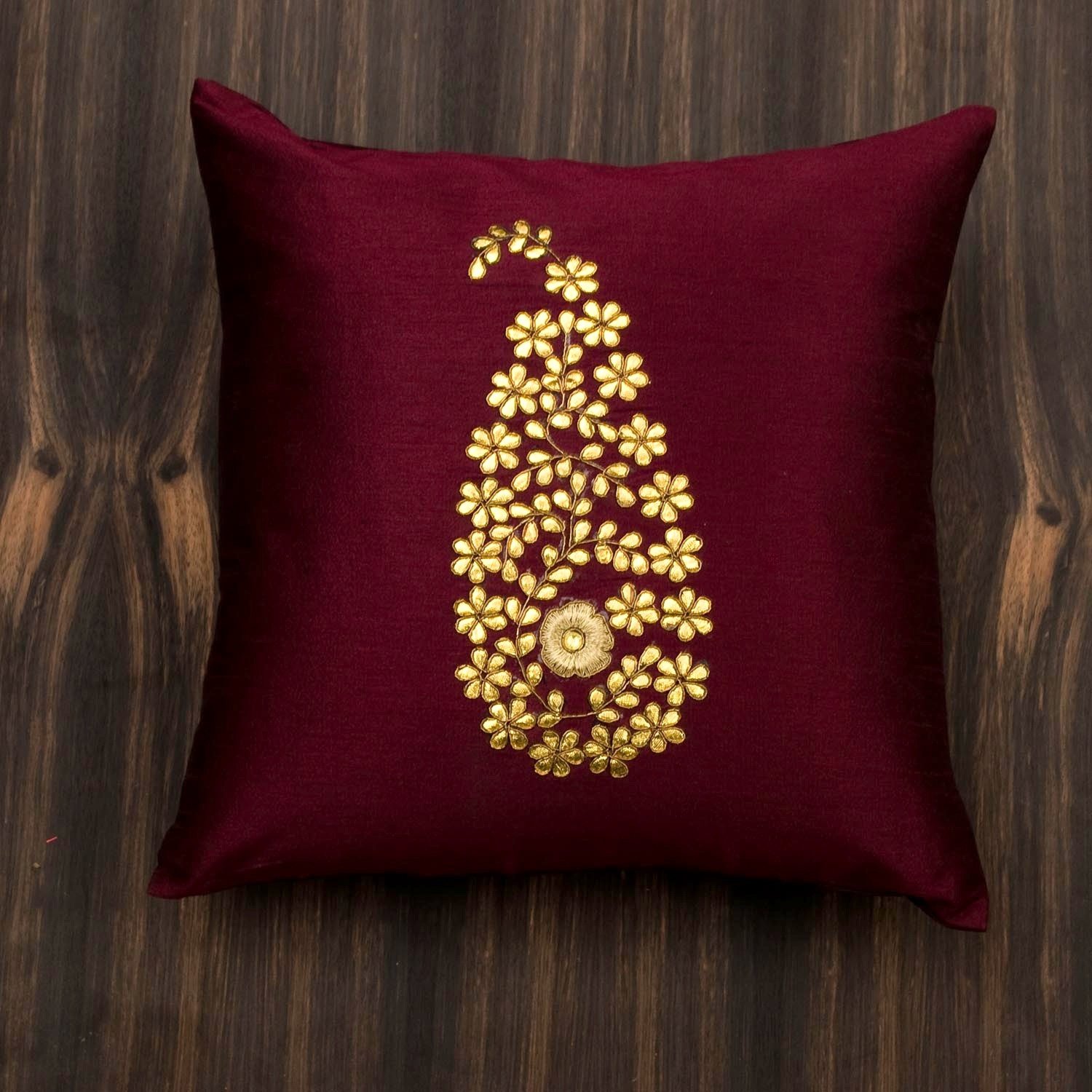 Wine & Golden Paisley Gota Patti Hand Embroidery - Image 6