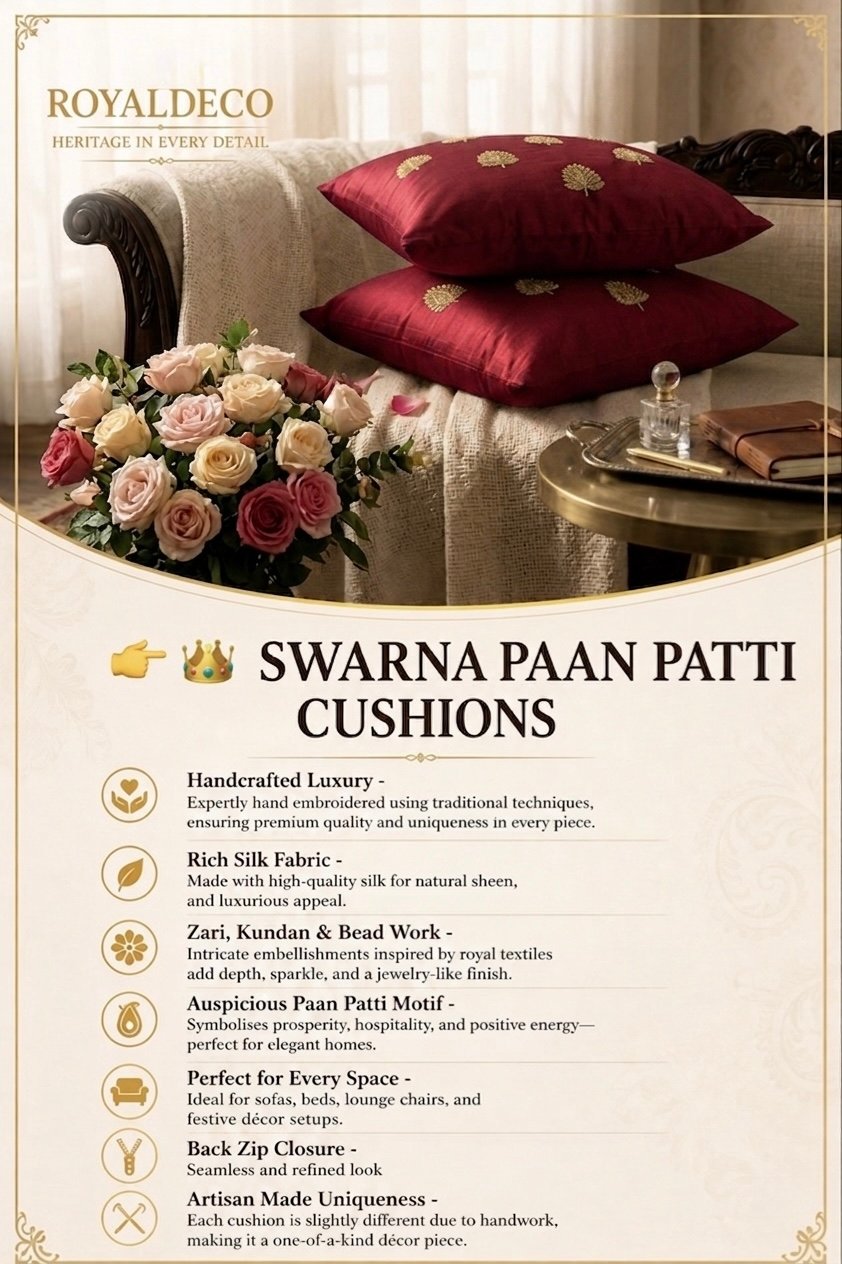 Swarn Paan Patti Beads, Kundan & Zari Hand Embroidery Maroon Cushion Covers - Image 5