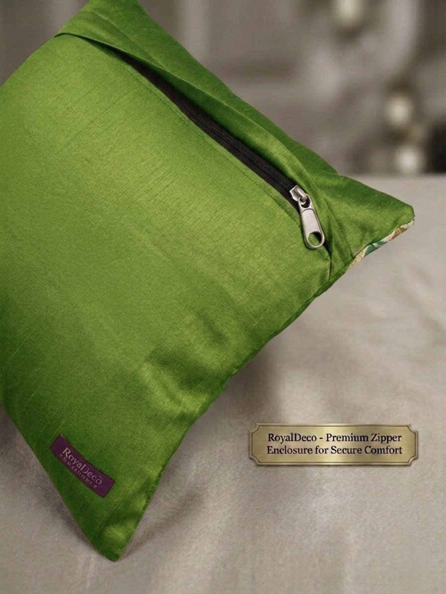 Swarn Paan Patti Beads, Kundan & Zari Hand Embroidery Olive Cushion Covers - Image 7
