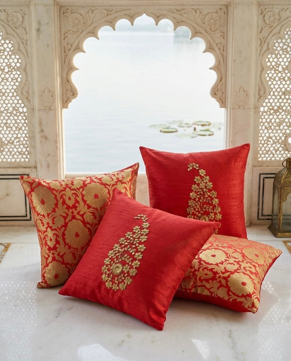 Noor-E-Ambi Red Set of 4 Cushions