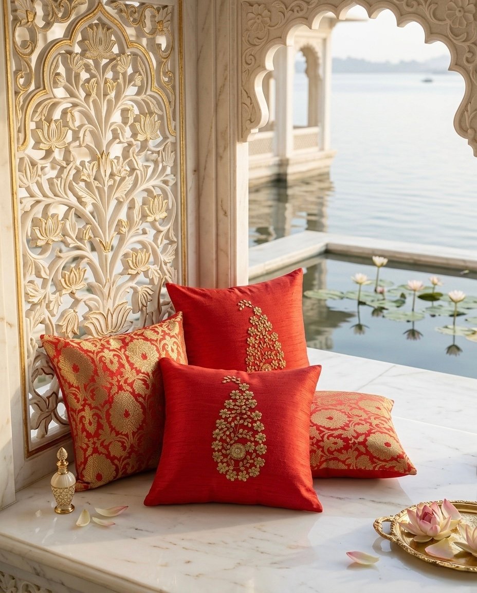 Noor-E-Ambi Red Set of 4 Cushions - Image 2
